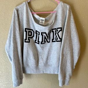 Gray Victoria’s Secret PINK Off the Shoulder Cropped Sweatshirt Size XL